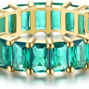 Green Emerald Band 5 Carat 18K Gold Plated Claw Prong | Rectangle Emerald Cut Et